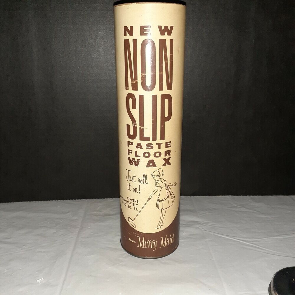 Vtg Merry Maid Paste Floor Wax Collectible Tin Can Canister Unopened Roller